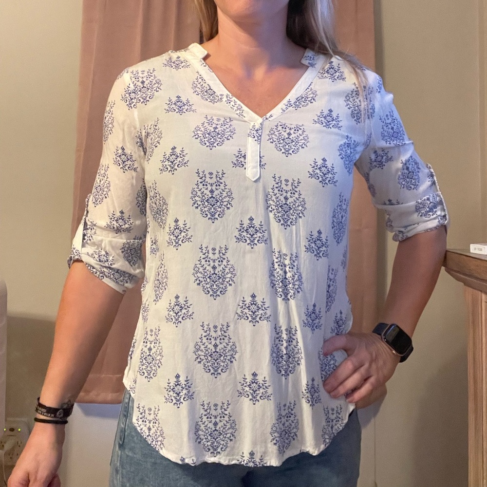 Zara Blue Floral Print Blouse